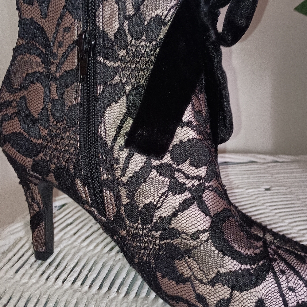 Lace high heel booties